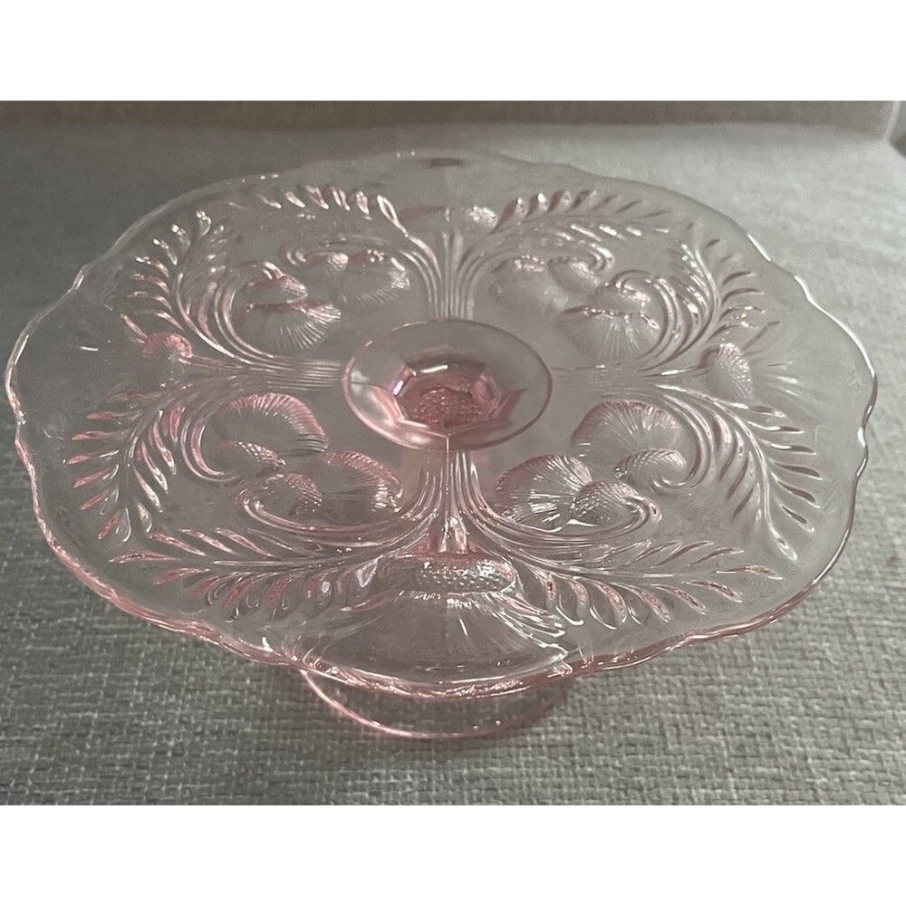 Vintage Mosser Glass Inverted Thistle Pink 9" Cake Stand Pedestal EUC